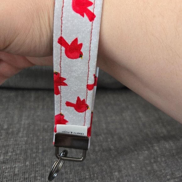 Crafty & Posh Accessories - Crafty & Posh Grey and Red Cardinal Print Handmade Key Wristlet